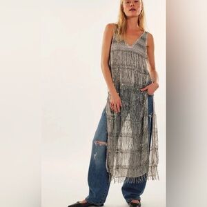 🎈RESTOCKED EXTRA 50% OFF🎈 Free People Silver Sequin Beaded Fringe Dress